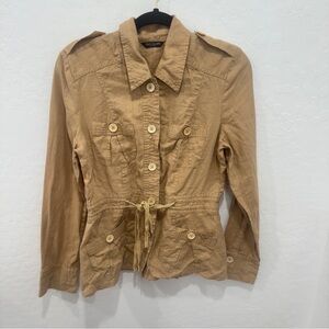 Autograph New York Tan Linen Utility Jacket Medium Lightweight Tailored Summer